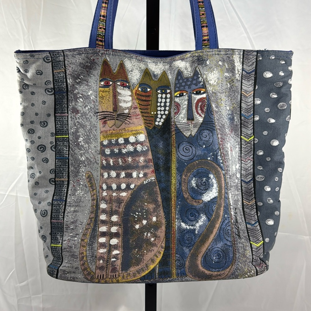 61.‎ Laurel Burch Artistic Cat Tote - Blue and Brown
